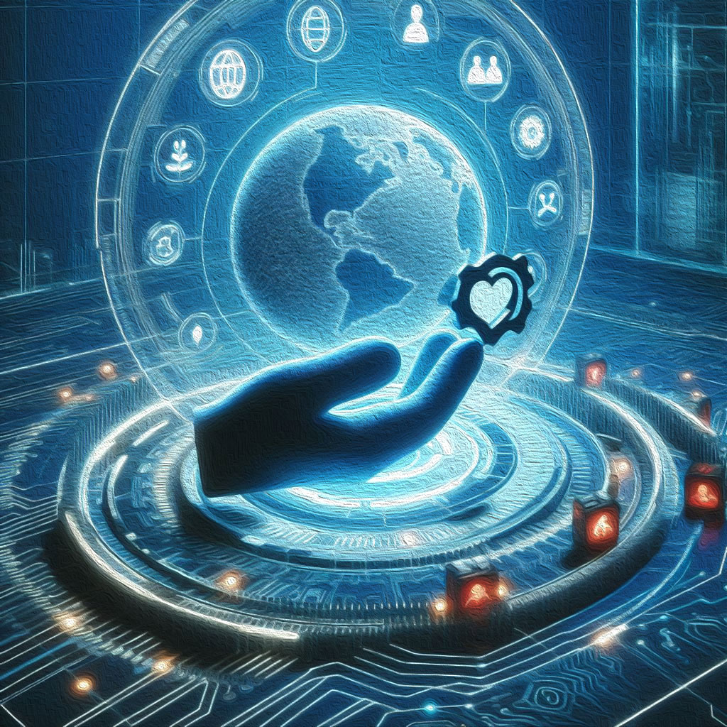 logo d'une main tendu devat un symbole d'internet représentant un service d'accomplissemen de démarches internet