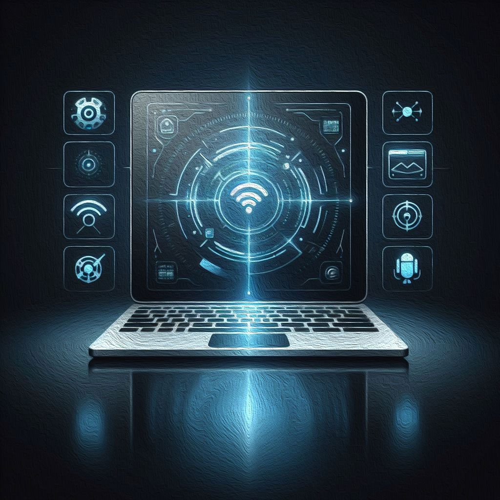 logo d'un ordinateur avec symbole wifi représentant service de maintenance réseau