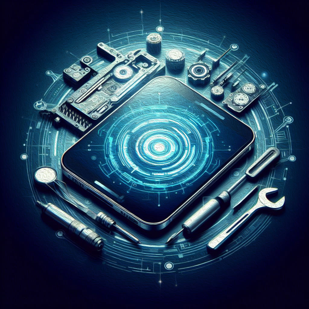 Logo d'un processeur et d'outils représentant un servie de réparation logicielle de divers appareils : téléphone et tablette principlement