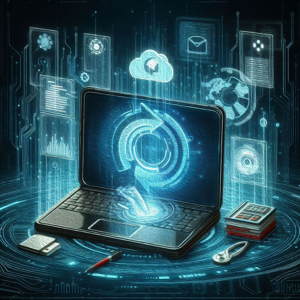 Logo d'ordnateur portable avec un symbole de wifi dedans représentant un service de révson générale