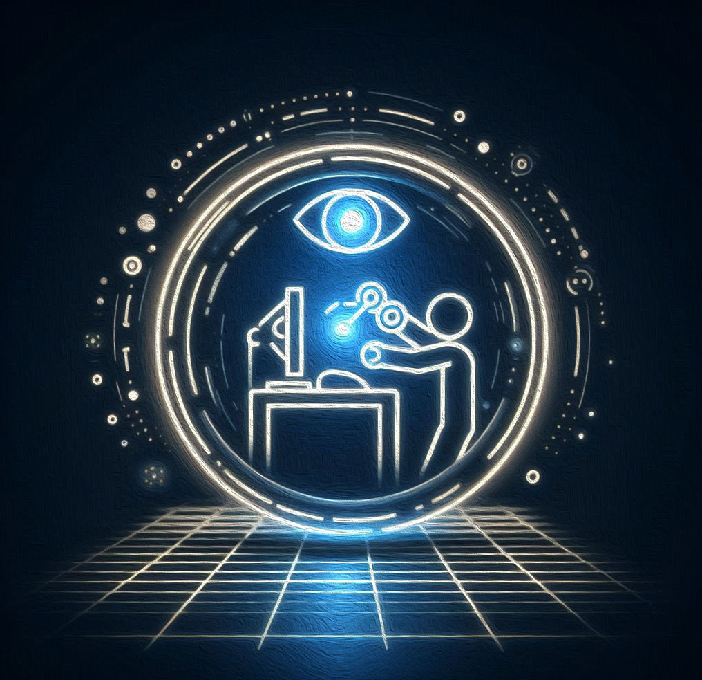logo d'un bonhomme utilisant un ordinateur représentant un service d'installation et de transfert sur un ordinateur neuf