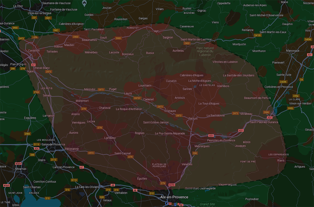Image de la zone d'intervention d'appcis informatique : De cavaillon à Rians et de Eguilles à Apt